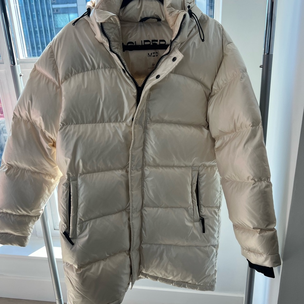 Aritzia Cream Mid Super Puff Jacket with detachable Hood, Medium